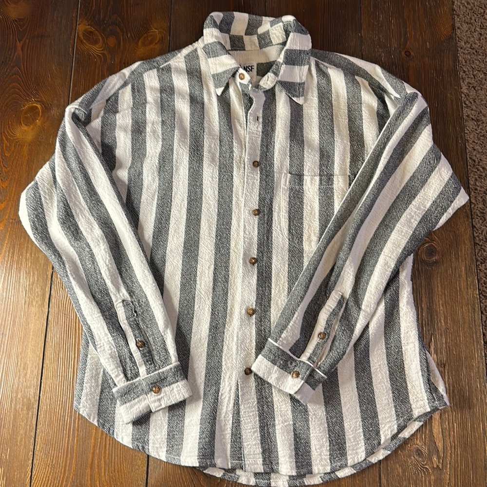 NSF Black and White Striped Button-Down Shirt